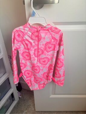 Joe Fresh Pink and White Heart Print Long Sleeve Rashguard